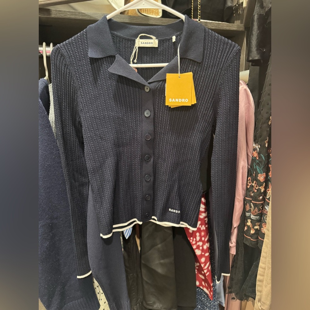 Sandro CROPPED POLO COLLAR CARDIGAN/ Size 0 - Picture 9 of 13